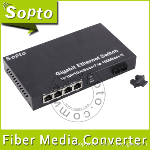 4UTP 2fiber Gigabit Fiber Optic Media Converter (SPM-E24T2X-PX)